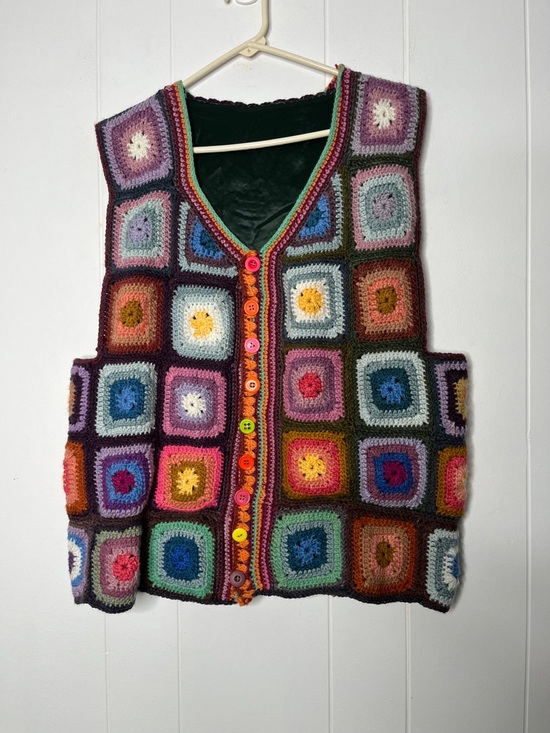 Handmade Sweaters - Handmade Multicolor Crochet Granny Square Vest